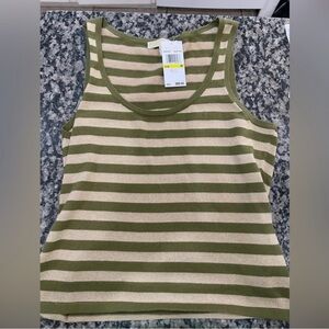 Michael Kors Olive and Cream Striped Tank Top